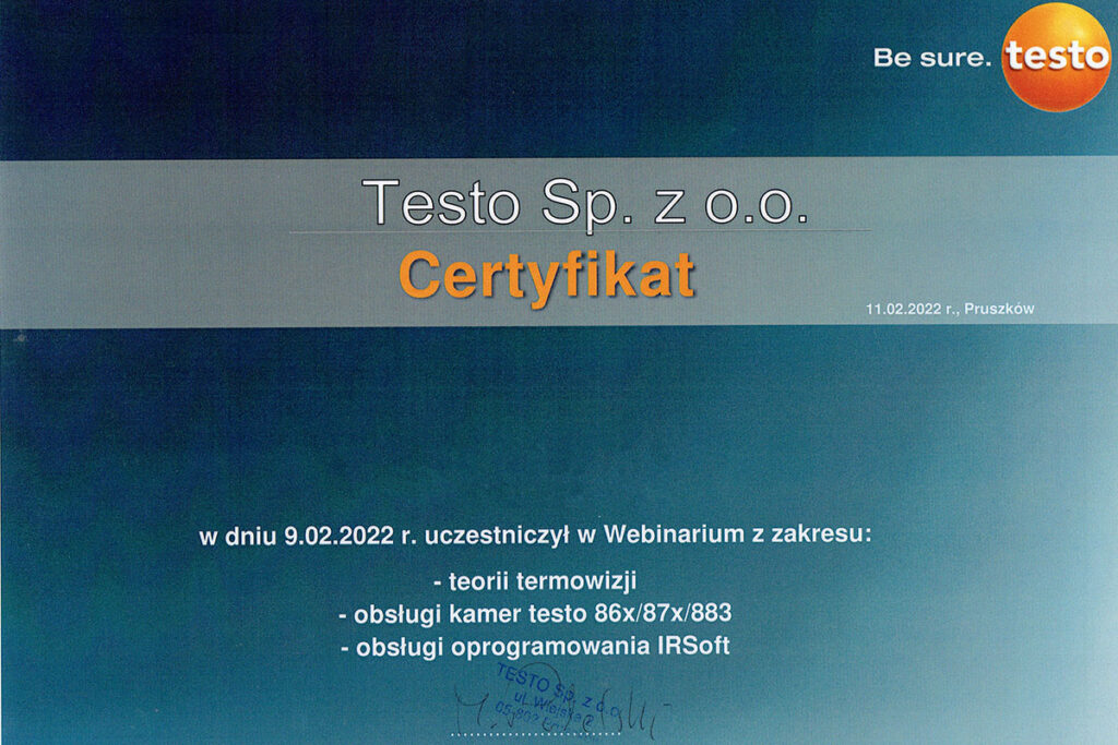 certyfikat testo